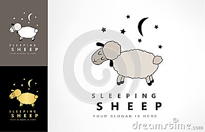 Sleeping sheep, moon and star logo vector Vector Illustration